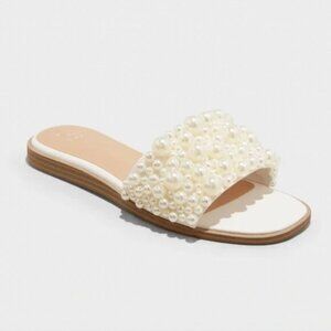 Women's Jasmine Pearl Slide Sandals - A New Day Cream Women's 8